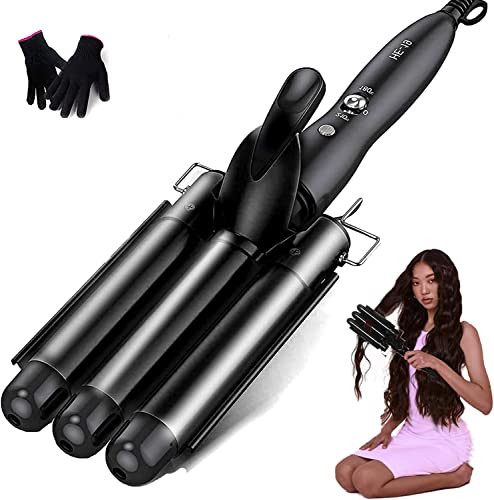 3 Barrel Curling Iron 1 Inch Hair Waver Curling Wand Hair Crimper Tourmaline Ceramics 3 Barrels Hair Waver Heat Up Quickly Mermaid Beach Waver Curling Iron Black | Amazon (US)