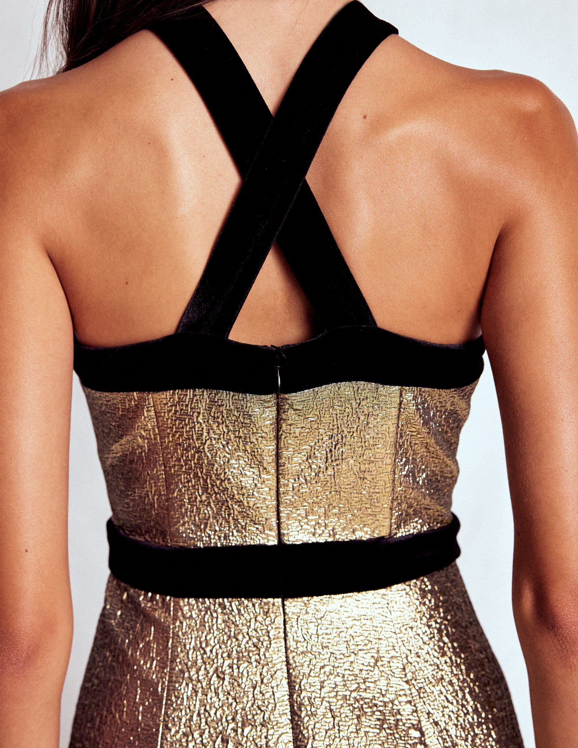 Halter Fit & Flare Gold Dress-Gold | Boden (US)