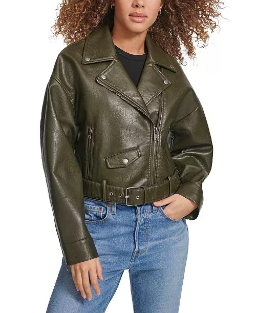 Levi's Women's Cropped Belted Moto Jacket - Macy's | Macy's