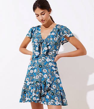 LOFT Beach Floral Tie Neck Flutter Dress | LOFT