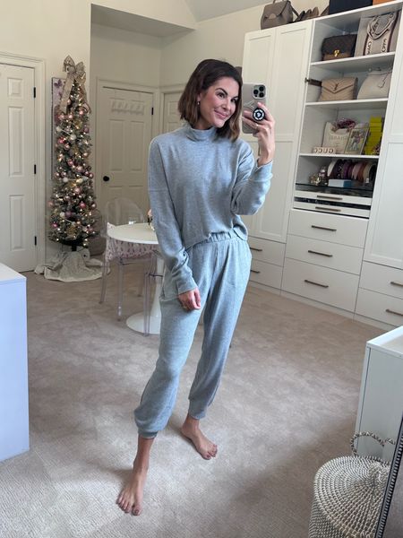 Thermal loungewear that is SO soft and cozy. Wearing size small in both! 
