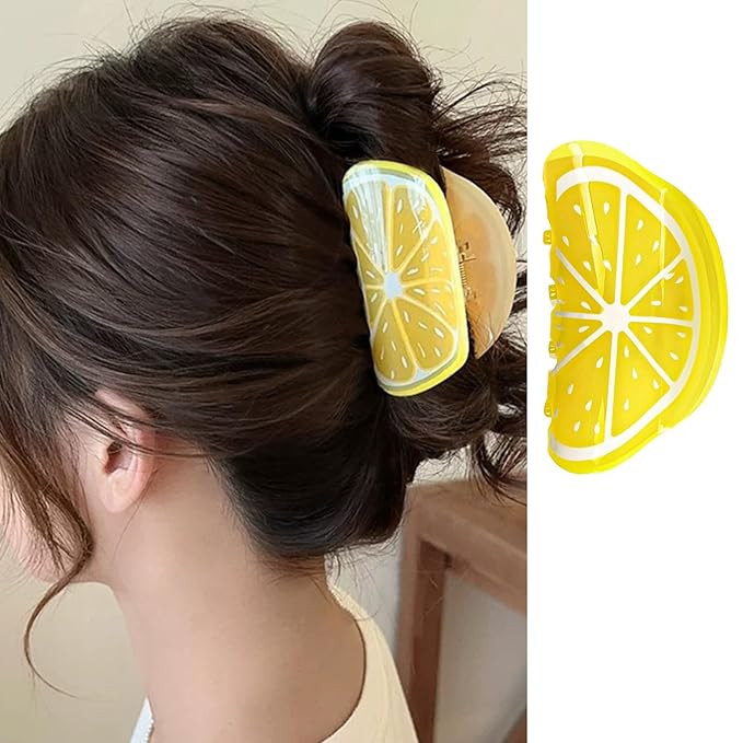Lemon Hair Claw Clips Funny Fruit Hair Clips Yellow Acrylic Hair Barrettes Strong Hold Hair Clamp... | Amazon (US)
