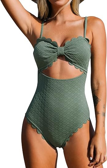CUPSHE Women's One Piece Swimsuit Sexy Black Cutout Scallop Trim Bathing Suit | Amazon (US)