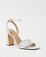 Perforated Leather High Block Heel Sandals | Ann Taylor (US)