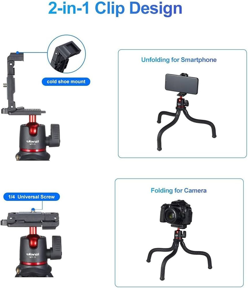 ULANZI Camera Tripod, Mini Flexible Stand w Hidden Phone Holder w Cold Shoe Mount, 1/4'' Screw f ... | Amazon (US)