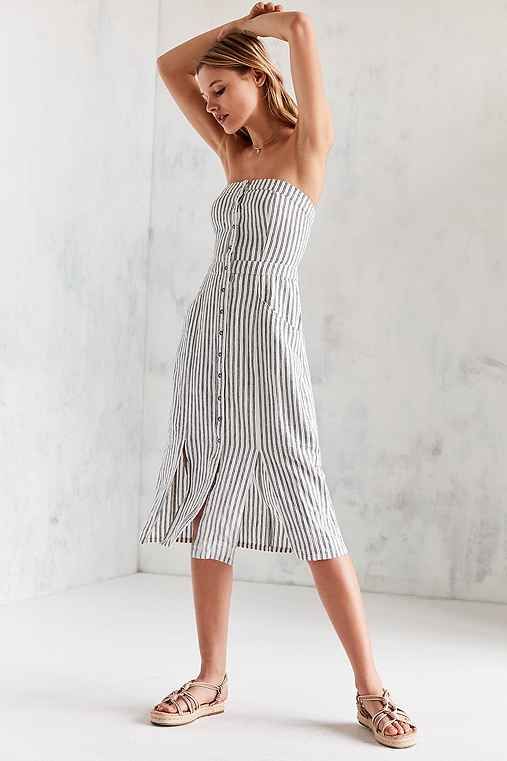 Cooperative Tiffany Button-Down Strapless Midi Dress,BLACK & WHITE,2 | Urban Outfitters US