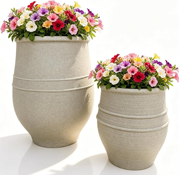 21.3"H & 13.2"H Retro Sandstone Textured Plastic Planter Set of 2 | Amazon (US)