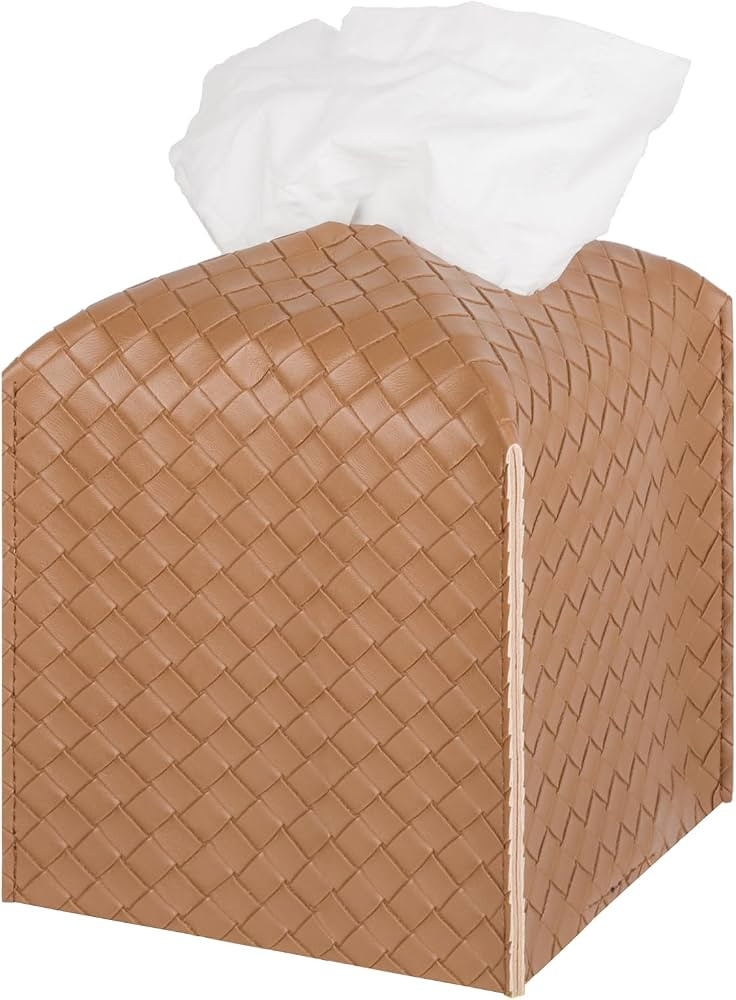 Tissue Box Cover Square Leather Facial Paper Holder, Brown | Amazon (US)