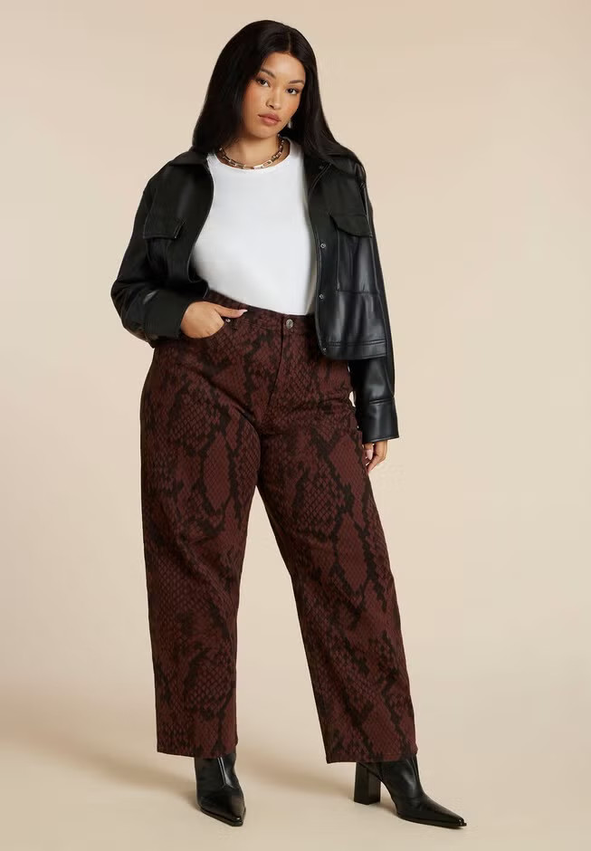 Snake Print Relaxed Leg Jean | Eloquii