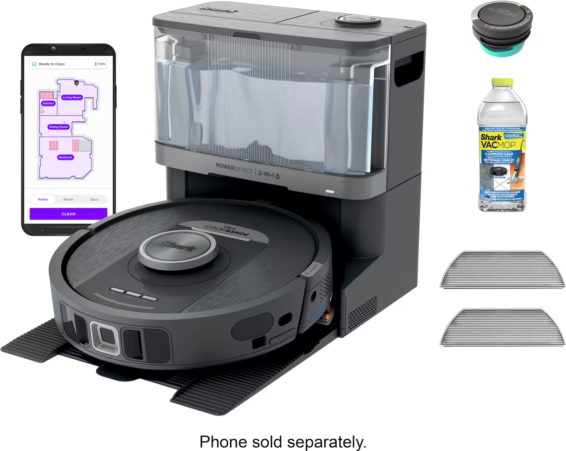 Shark - Robot Vacuum & Mop PowerDetect NeverTouch, Combo, Self-Emptying & Self-Refilling, 60-Day Debris Capacity with Pad Dry - Gaia Grey | Best Buy U.S.
