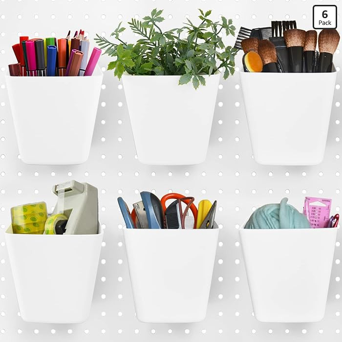 G.CORE Large Pegboard Cups Peg Board Storage Bin 6 Pack with Hooks, Square Box Shape Pegboard Cup... | Amazon (US)