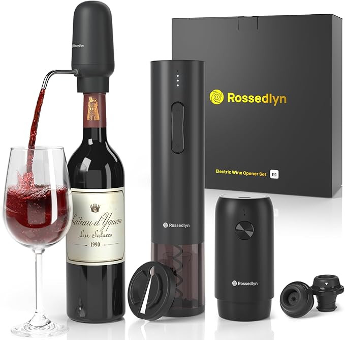 Rechargeable Electric Wine Opener Gift Set - Aerator, Bottle Opener, Foil Cutter, Wine Vacuum Pum... | Amazon (US)