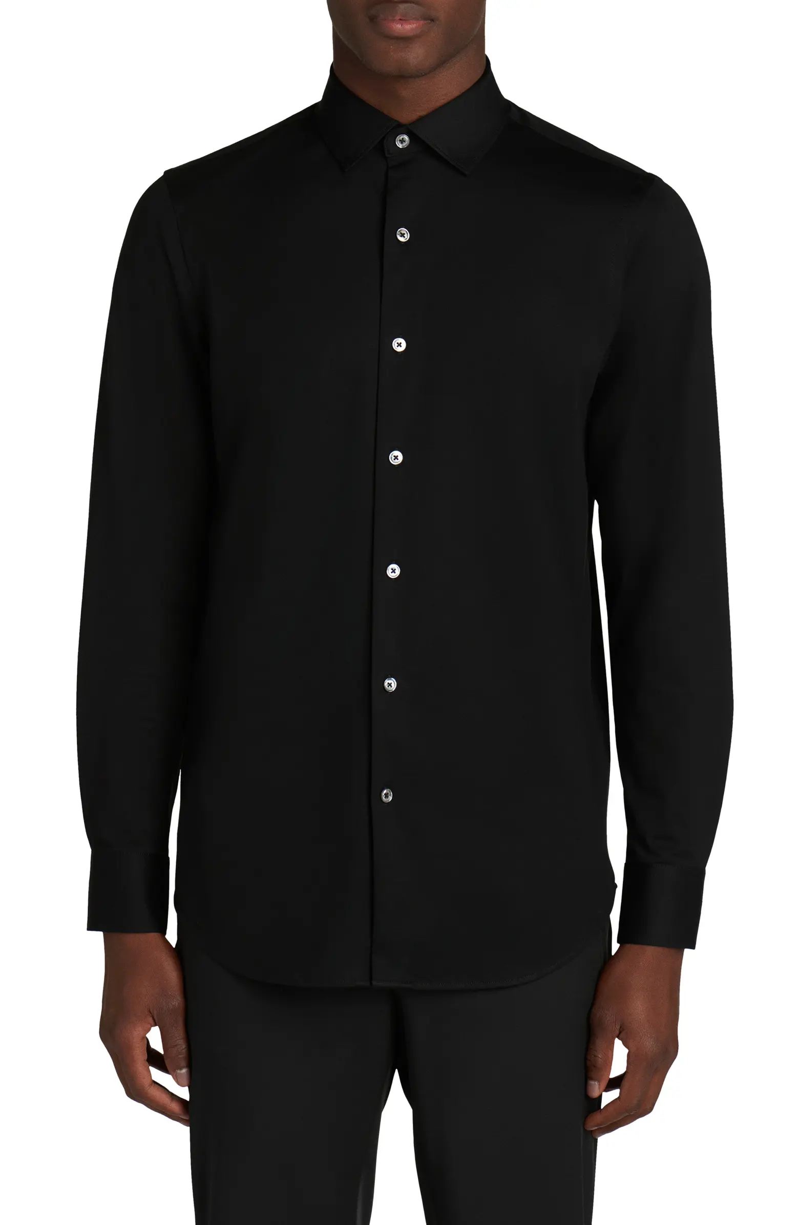 Bugatchi Tech Solid Knit Stretch Cotton Button-Up Shirt | Nordstrom | Nordstrom