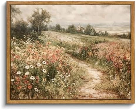 OIQArtOIQ Framed Canvas Wall Art,Vintage Decor,Landscape Nature Country Wildflower Paintings Farm... | Amazon (US)