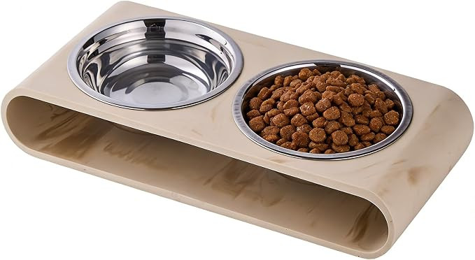 Beige Marble Elevated Dog Bowls Set - 2 Thick 6" Stainless Steel Puppy Food Bowl with Non-Slip Ra... | Amazon (US)