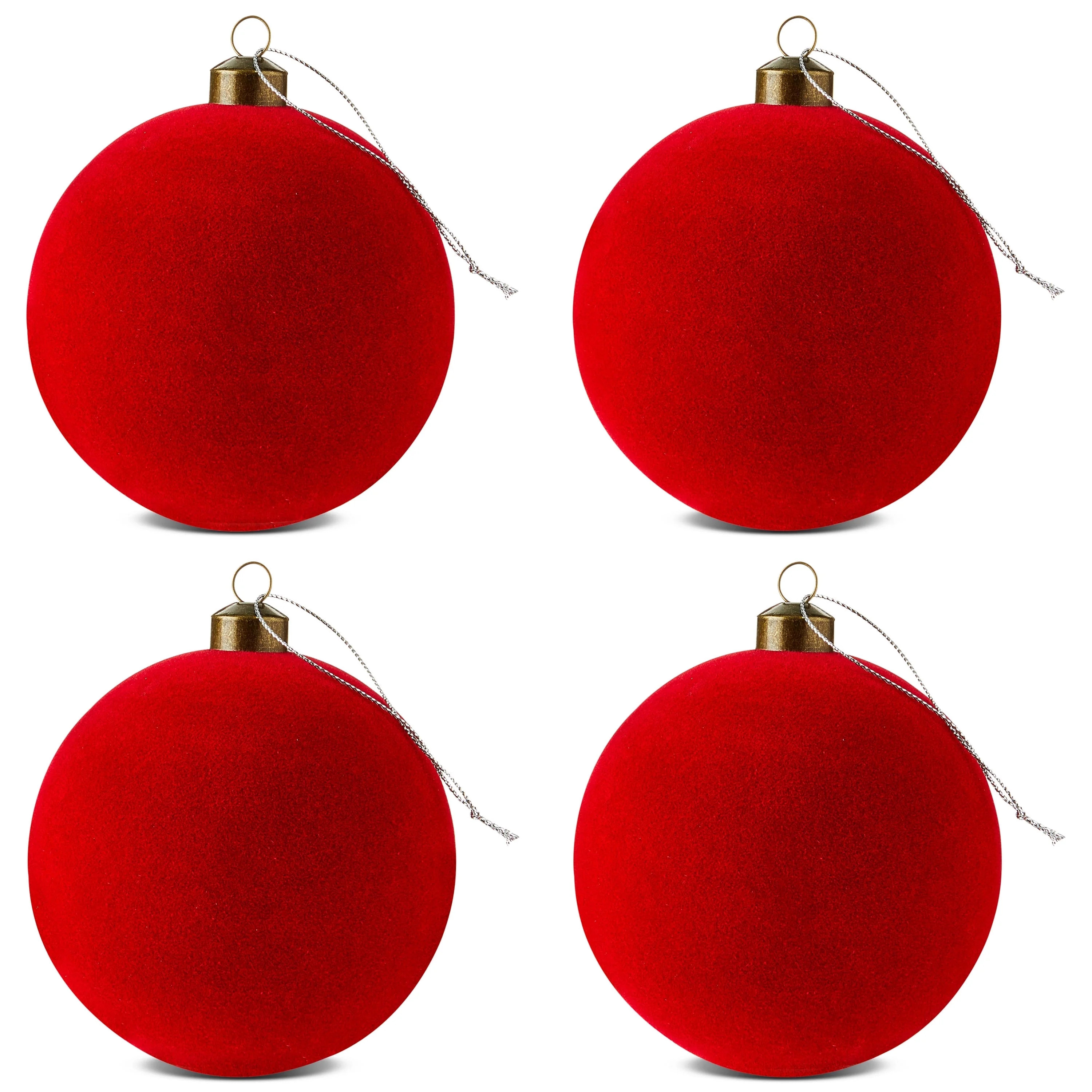 Bright Red Flocked Ball Christmas Ornaments, 4 Count | Walmart (US)