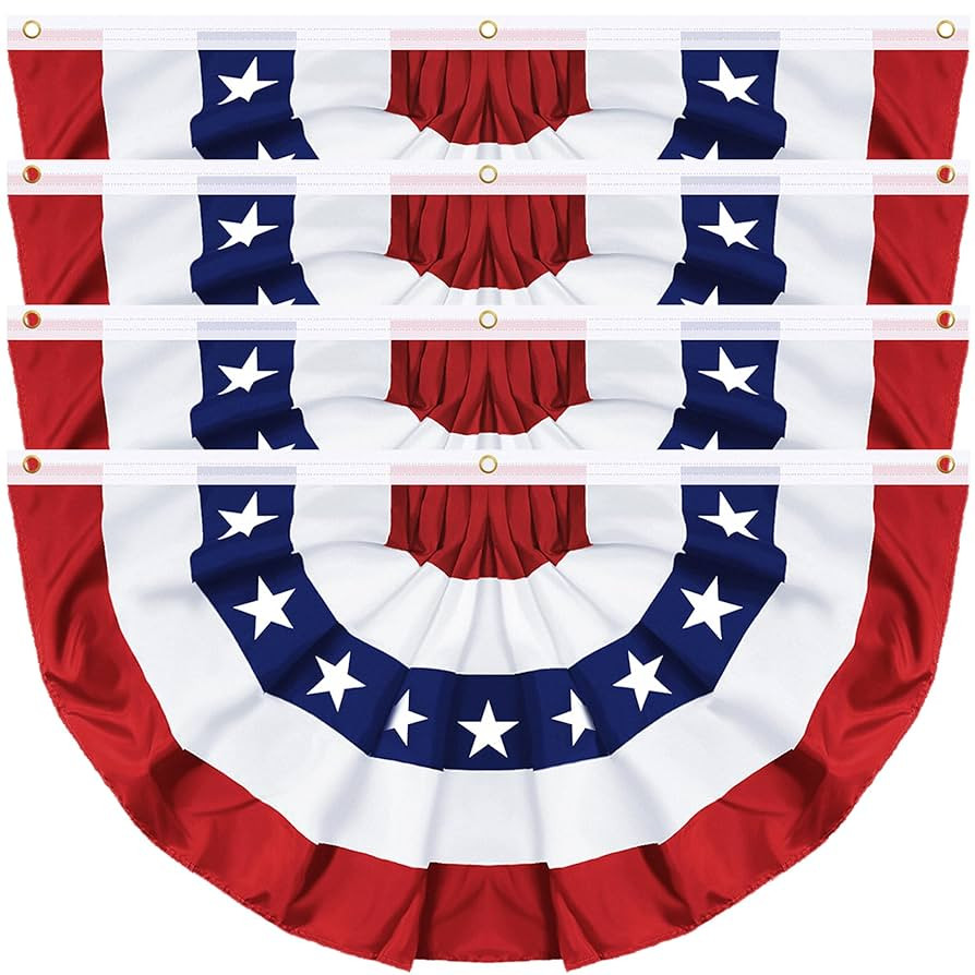 4 Pack 3x6 FT American Bunting Flag, USA Pleated Fan Flag Patriotic Half Fan Banner 4th of July D... | Amazon (US)