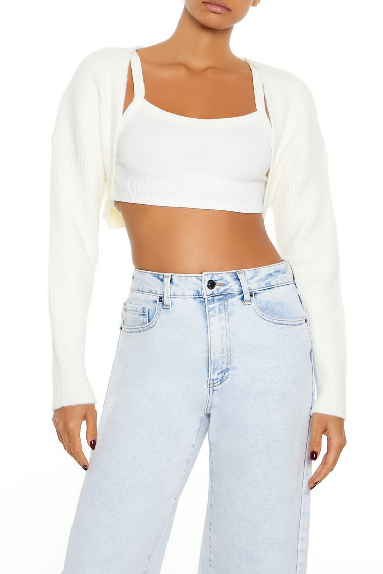 Women's Ribbed Knit Shrug Sweater in Cream Medium | Forever 21