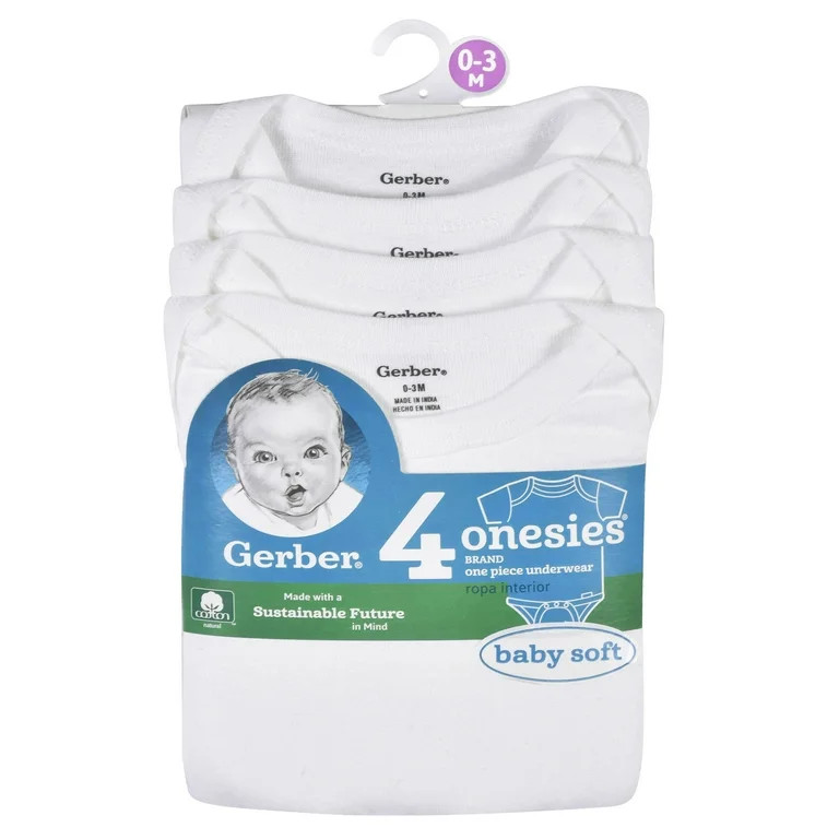 Gerber Baby Boy, Baby Girl, & Unisex Short Sleeve White Onesies Bodysuits, 4-Pack, Preemie-24M | Walmart (US)