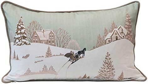 Creative Co-Op 24" L x 16" H Cotton Lumbar w/Christmas Sleigh Scene Print & Velvet Back, Multi Co... | Amazon (US)