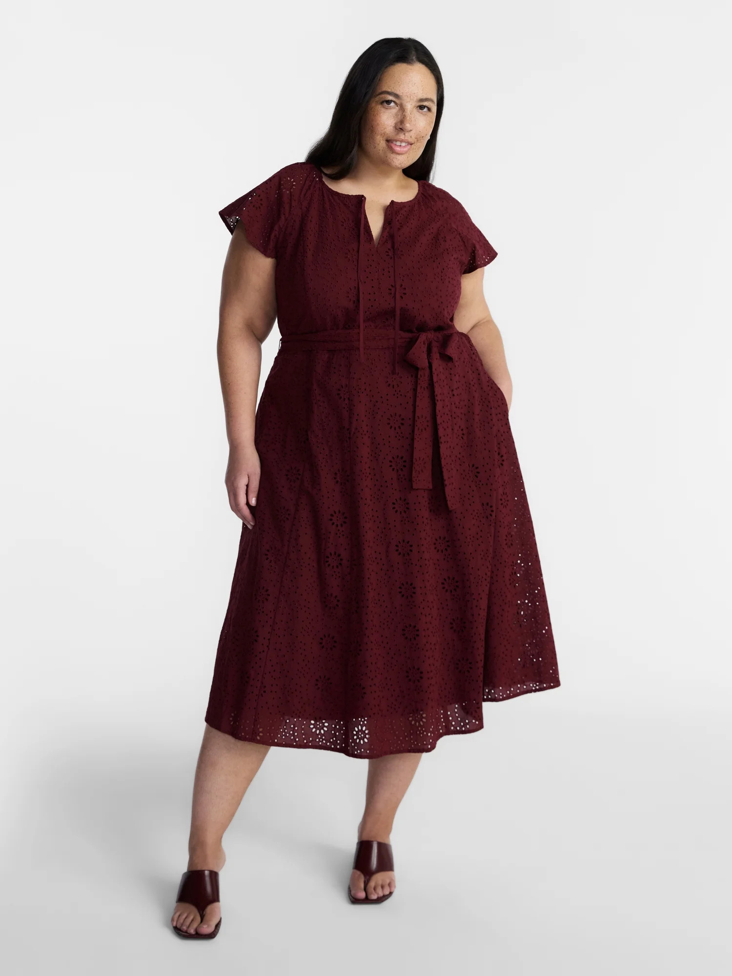 Terra & Sky Vestido Ajustado y Acampanado de Algodón con Ojales para Mujer Talla Plus con Mangas Cortas, Tallas 0X-5X - Walmart.com | Walmart (US)