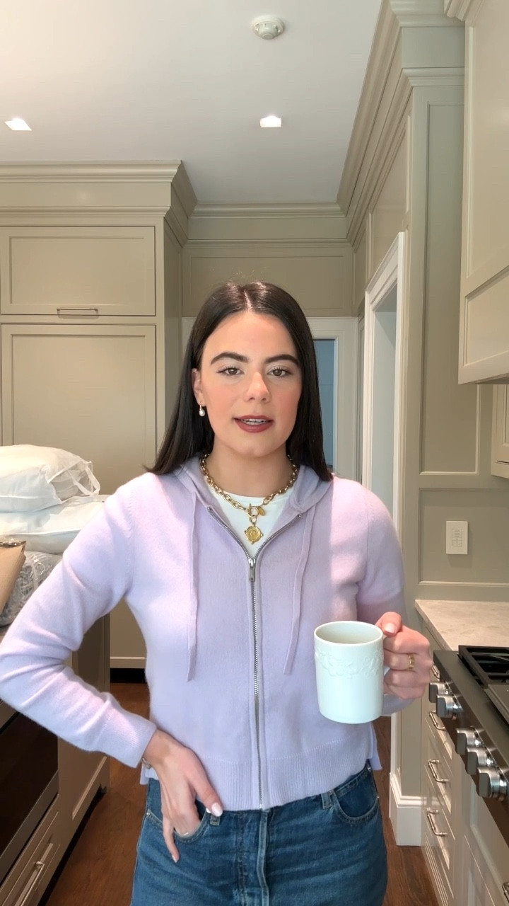 This darling little zip up cashmere sweater is from the brand NAADAM! They have such high quality pieces and this color is so happy for spring! 🤍