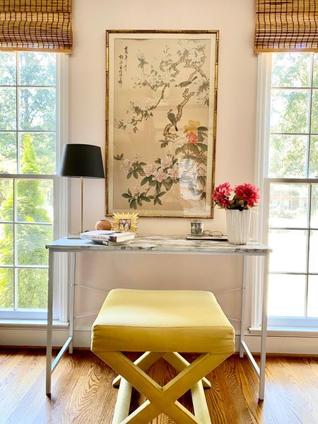 Chinoiserie art, velvet x bench ottoman, home office space 

#LTKunder50
