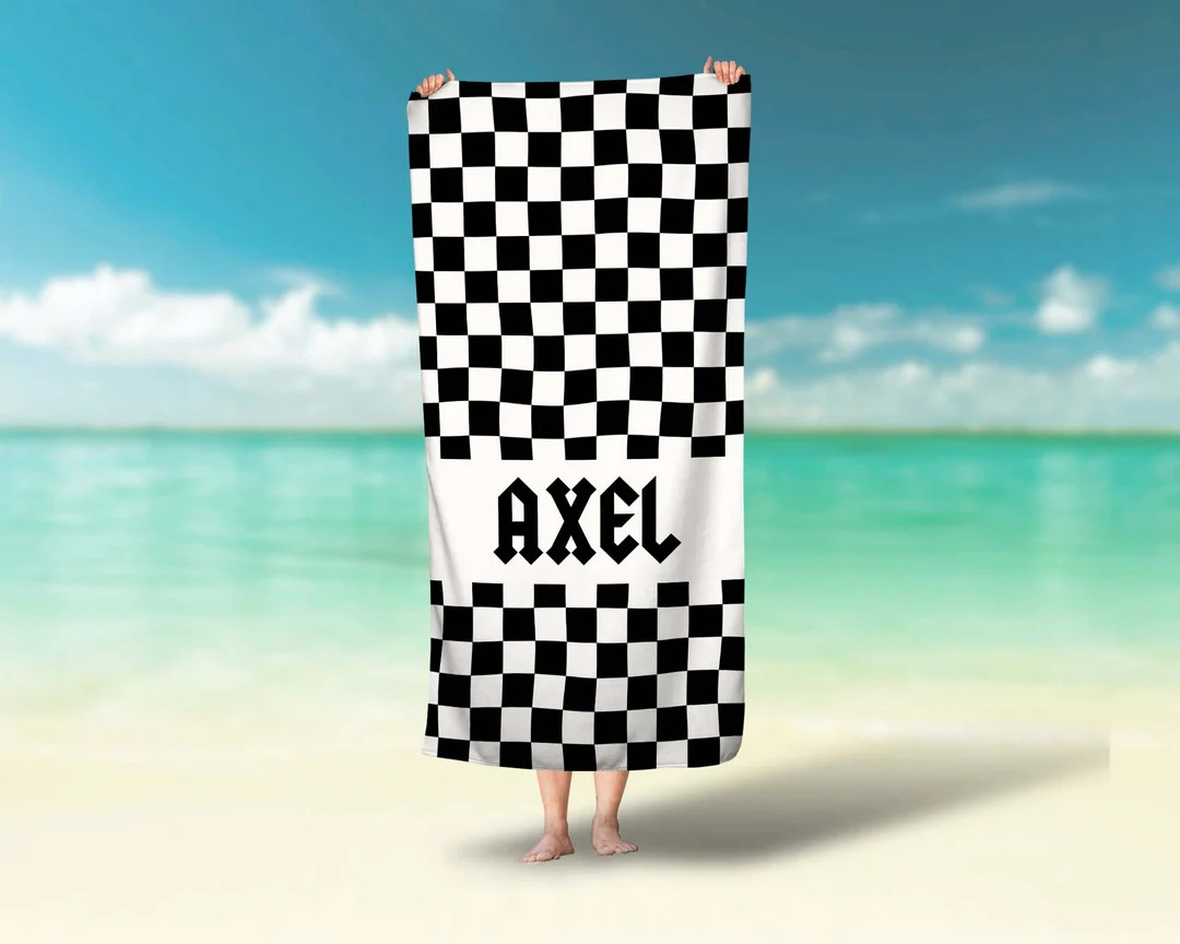 Personalized Black Checkered Beach Towel: Custom Name Pool Towel | Etsy (US)