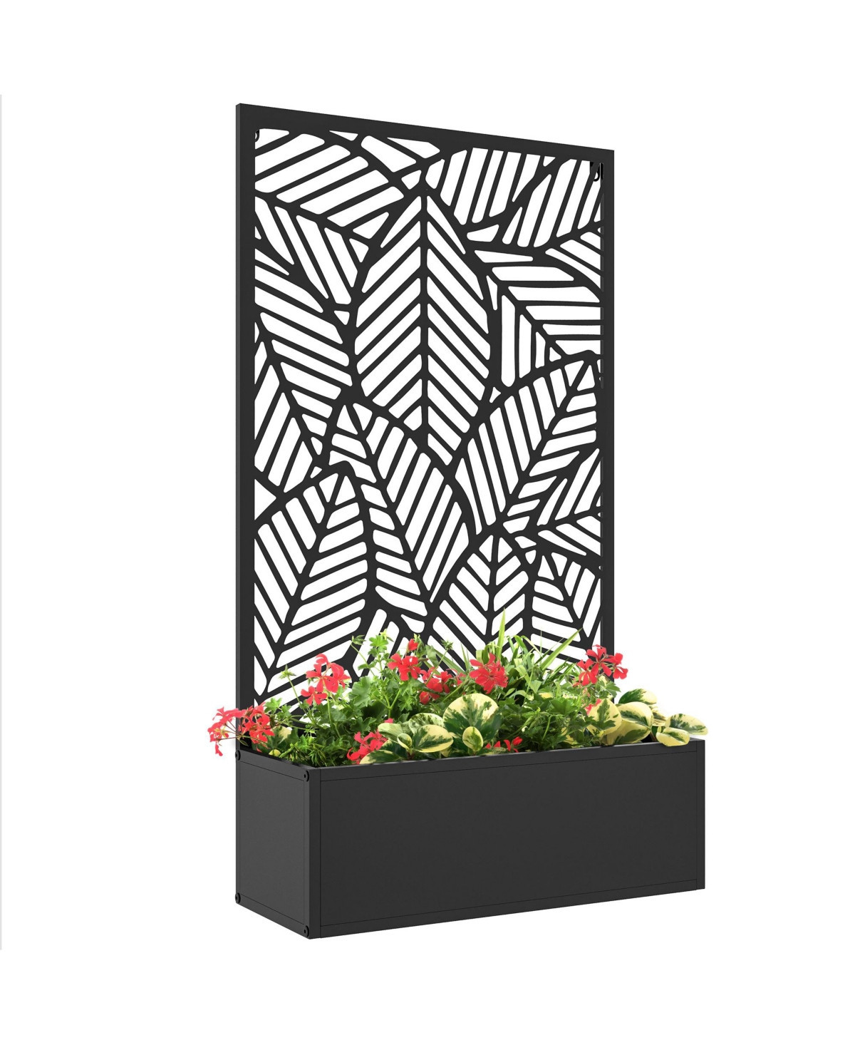 Outsunny Outdoor Privacy Screen with Raised Garden Bed, Metal, - Black | Macy's
