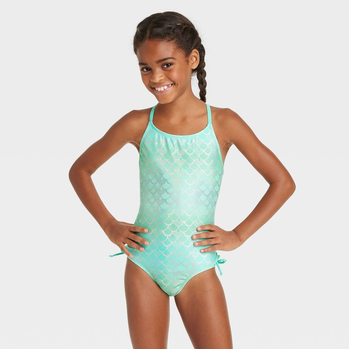 Girls' Fancy Scales One Piece Swimsuit - Cat & Jack™️ Light Teal Green | Target