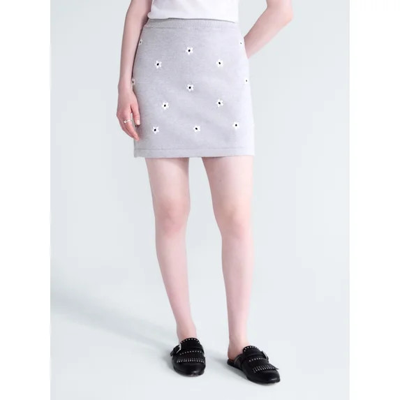 Free Assembly Women's and Women's Plus Embroidered Mini Sweater Skirt, Sizes XS-4X | Walmart (US)