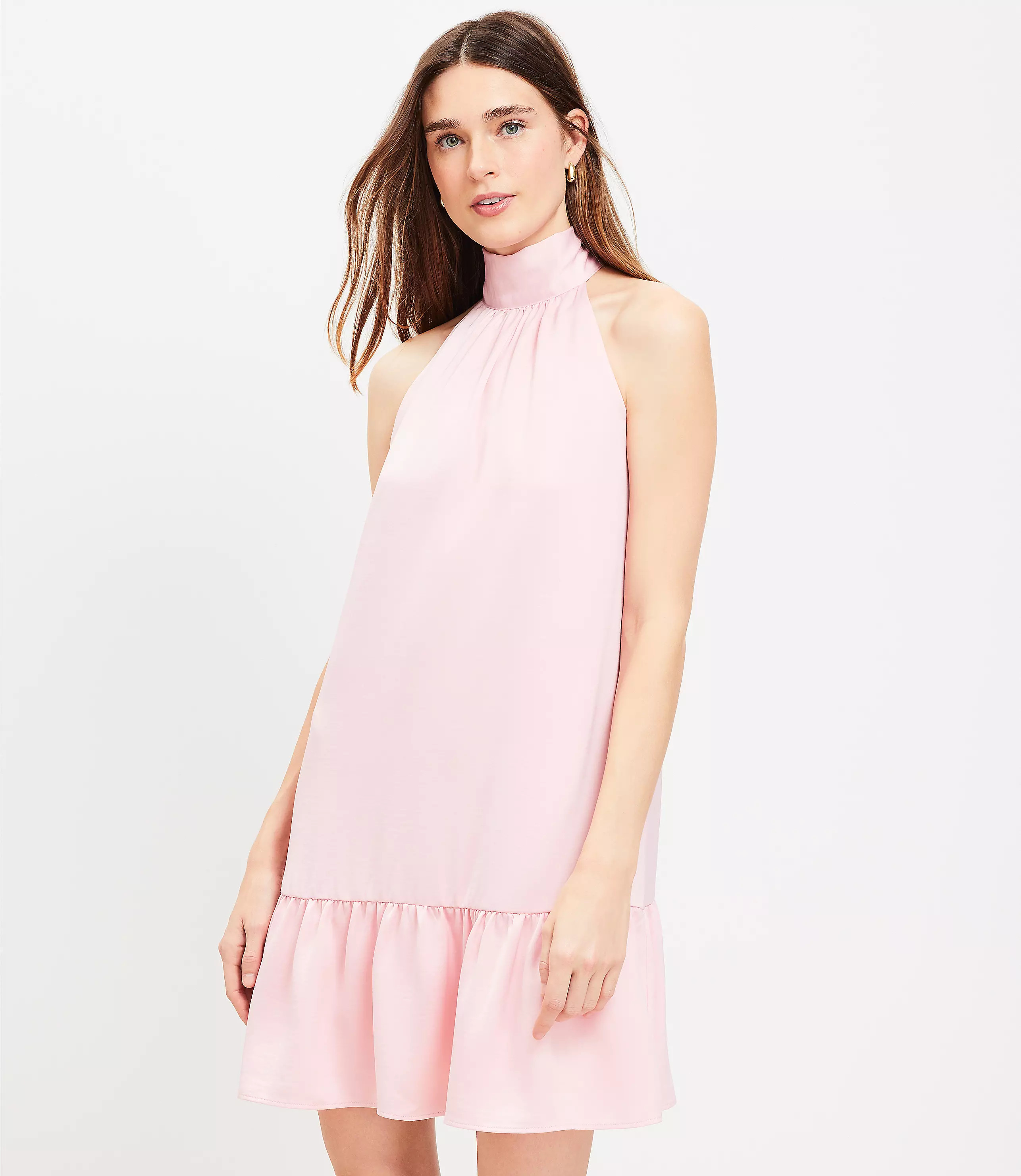 Petite Petaled Flounce Halter Swing Dress | LOFT