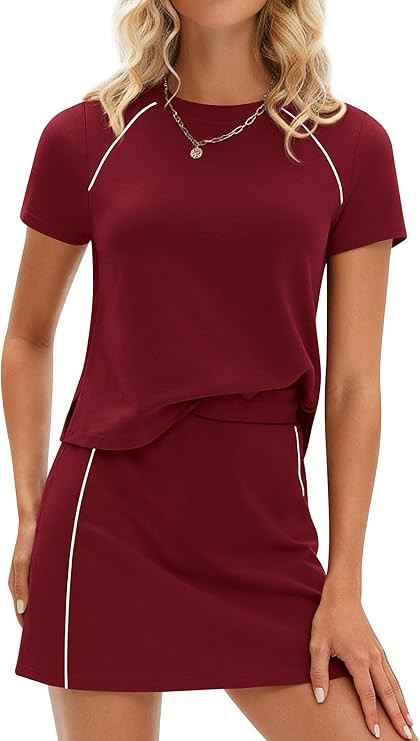 PRETTYGARDEN Women's 2026 Summer 2 Piece Skirt Sets Short Sleeve Shirts Tops Skorts Matching Work... | Amazon (US)