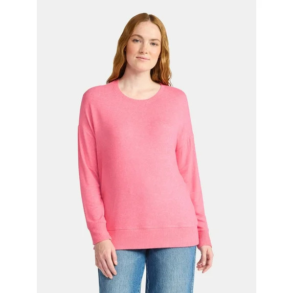 Time and Tru Women's Hacci Knit Tee with Long Sleeves, Sizes XS-XXXL | Walmart (US)
