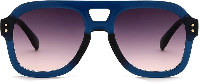 FEISEDY Vintage Aviator Sunglasses Double Bridge Women Men Large Square Thick Frame Trendy Eyewea... | Amazon (US)