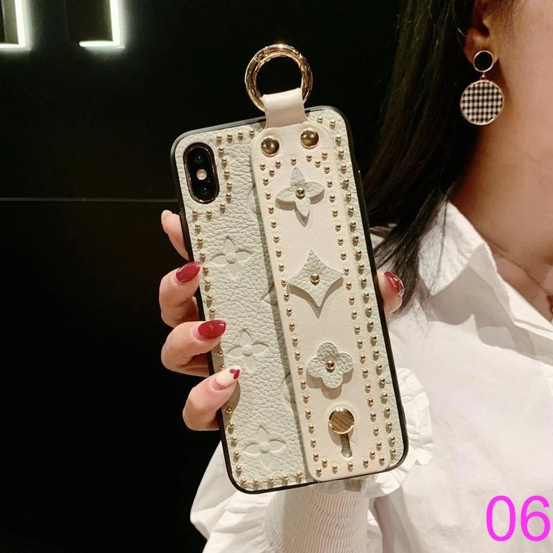 Rivets Flower Wrist Strap Phone Holder Case For 11 12 Mini Pro Max Vintage Flower Soft TPU Cover ... | Etsy (US)