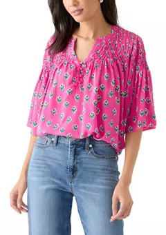Crown & Ivy™ Women's 3/4 Flutter Sleeve Pintuck Printed Top | Belk