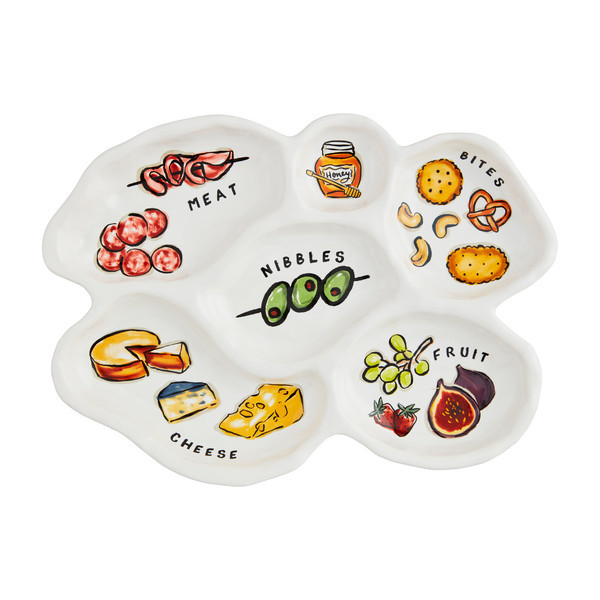 Mud Pie Sectioned Charcuterie Platter in White | Stoneware | Mud Pie
