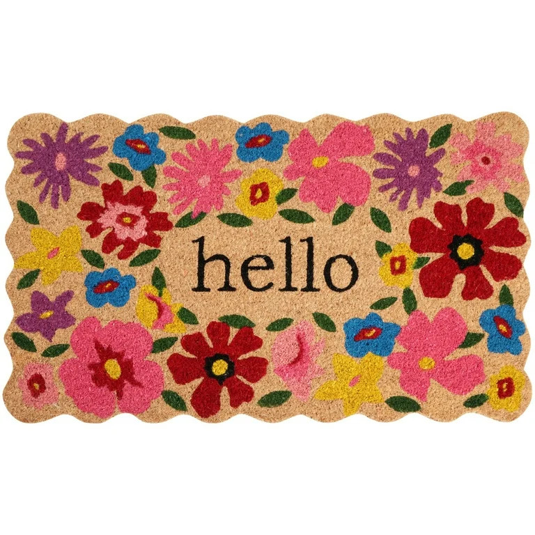 A1HC Natural Coco Coir Doormat, Spring Floral Scalloped Hello, 18"x30", Durable Outdoor Welcome M... | Walmart (US)