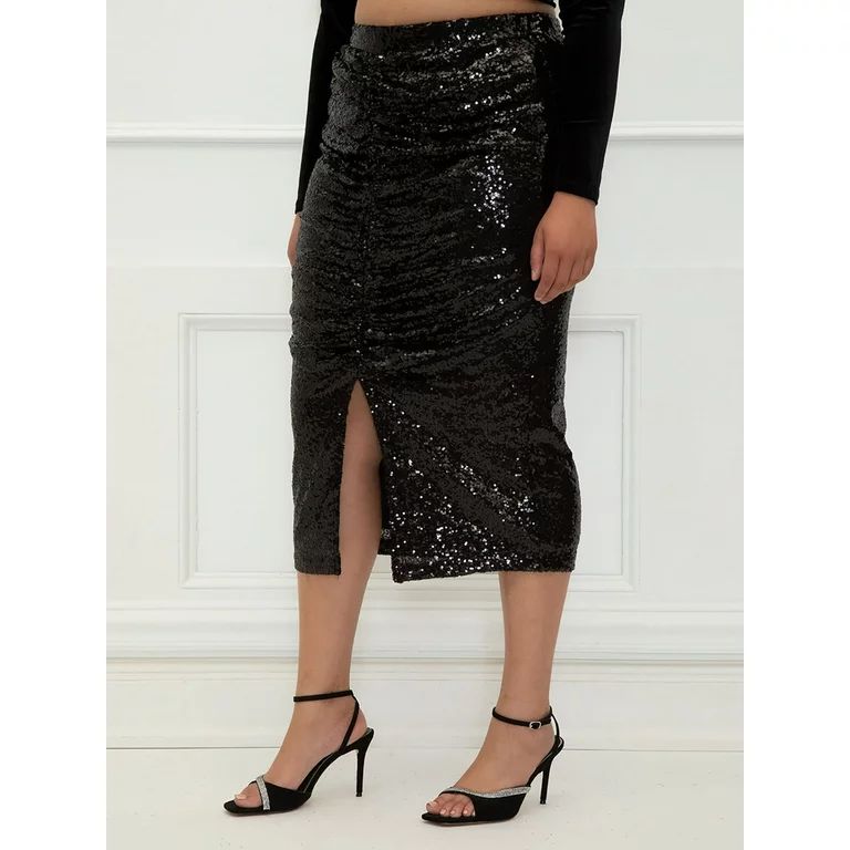 ELOQUII Elements Women's Plus Size Sequin Midi Skirt with Slit | Walmart (US)