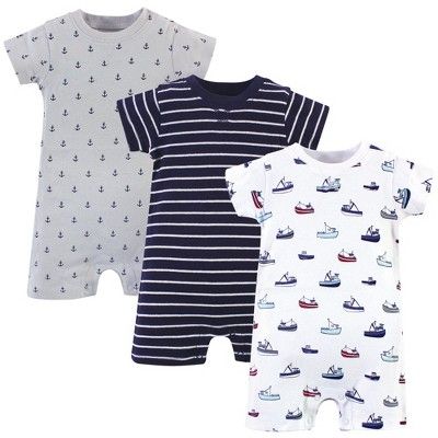 Touched by Nature Baby Boy Organic Cotton Rompers 3pk, Fishing Boats | Target