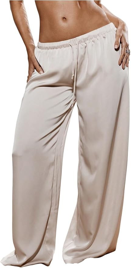 GORGLITTER Women's Wide Leg Satin Pants Baggy Palazzo Pants Loose Trousers | Amazon (US)