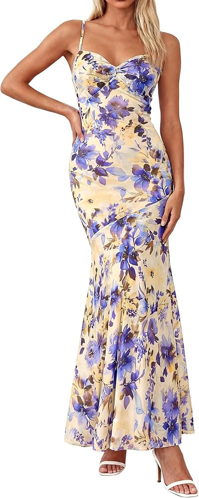 BTFBM Summer Dresses for Women 2026 Spaghetti Straps Sundress Twist Knot Mesh Mermaid Wedding Gue... | Amazon (US)