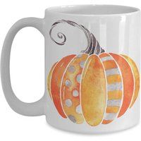 Watercolor Pumpkin Coffee Mug Lovely Fall Thanksgiving Halloween Celebration Dots & Stripes Jack O Lanterns Coffee Cup Hostess Gift Mug | Etsy (US)