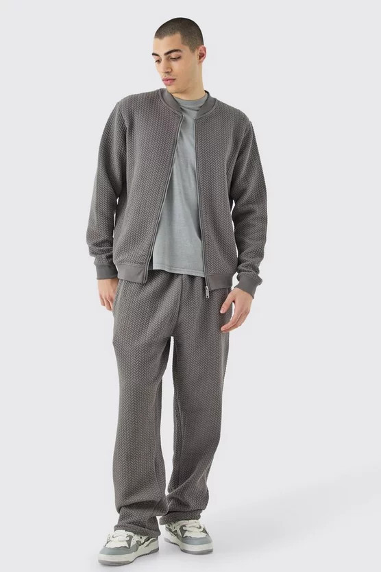 Oversized Quilted Herringbone Bomber Set | boohooMAN (US & Canada)