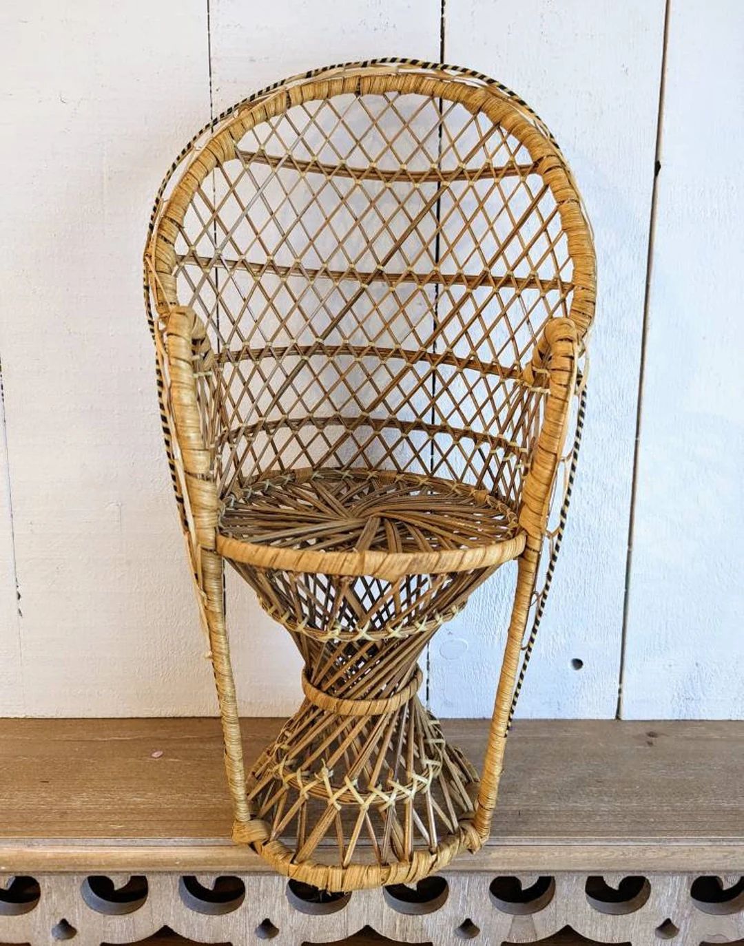 Vintage Wicker Fan Chair, Wicker Peacock Chair, Plant Stand, Doll Chair, Boho Decor | Etsy (US)