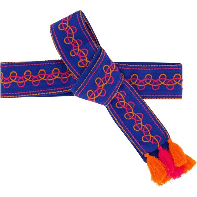 Mer St. Barth | Embroidery Belt Classic (Blue Embroidery, (Blue, One Size) | Maisonette | Maisonette