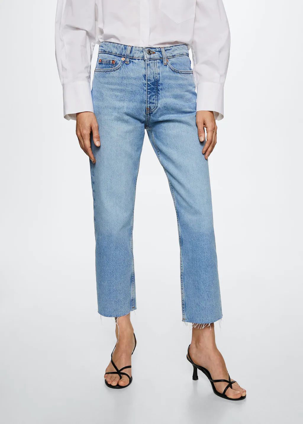 High-waist cropped straight jeans | MANGO (US)