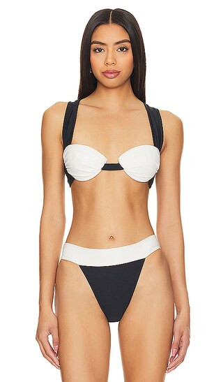 Kula Ruched Swim Top in Black & White | Revolve Clothing (Global)