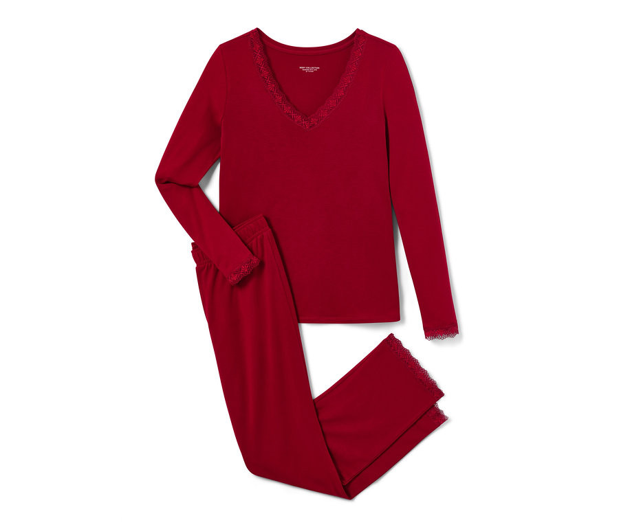 Pyjama mit Spitzenbesatz, rot bei Tchibo kaufen | 199043 | Tchibo (DE)